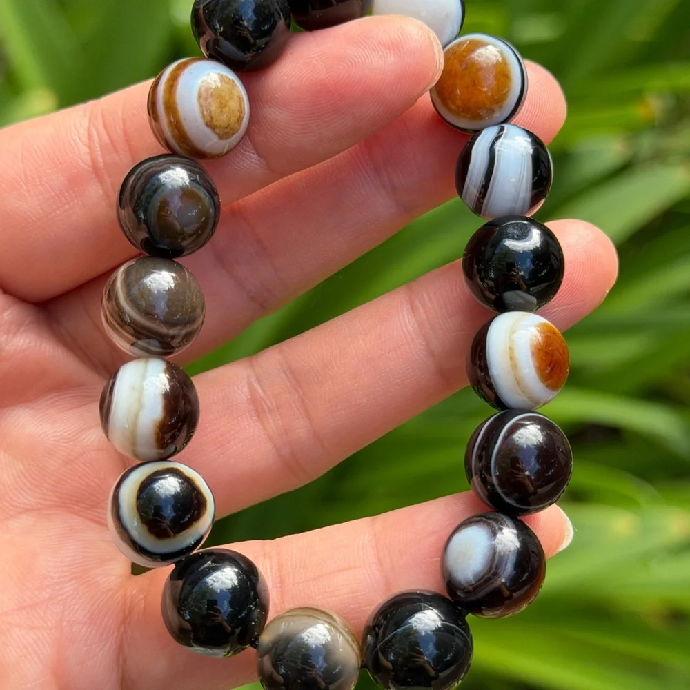 11.5mm stretchable banded eye agate bracelet‎ 0347
